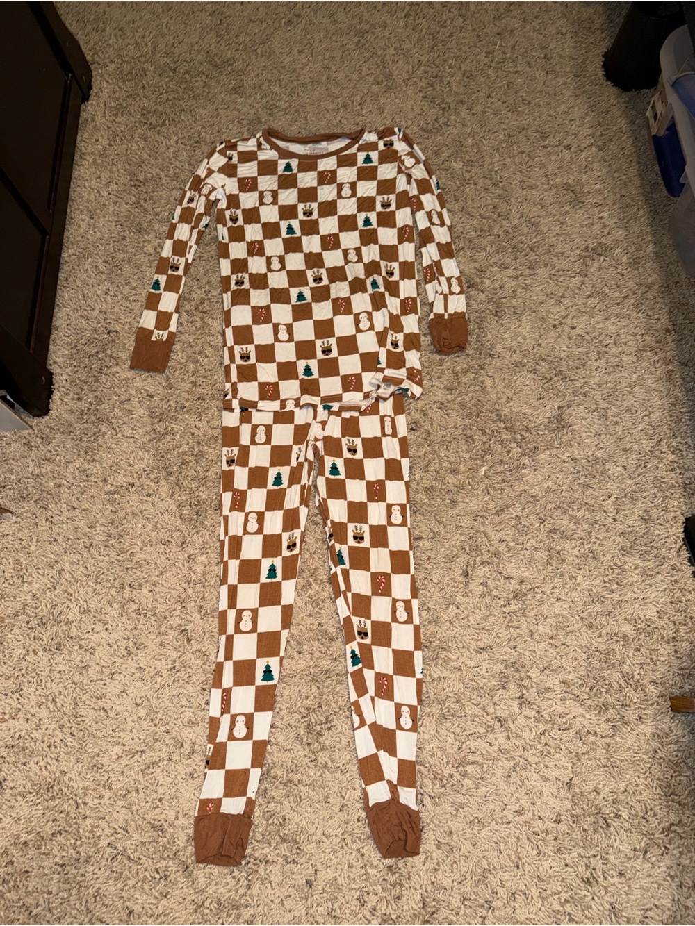 Cozy Brown & White Check Holiday Pajama Set - sleepies size 16